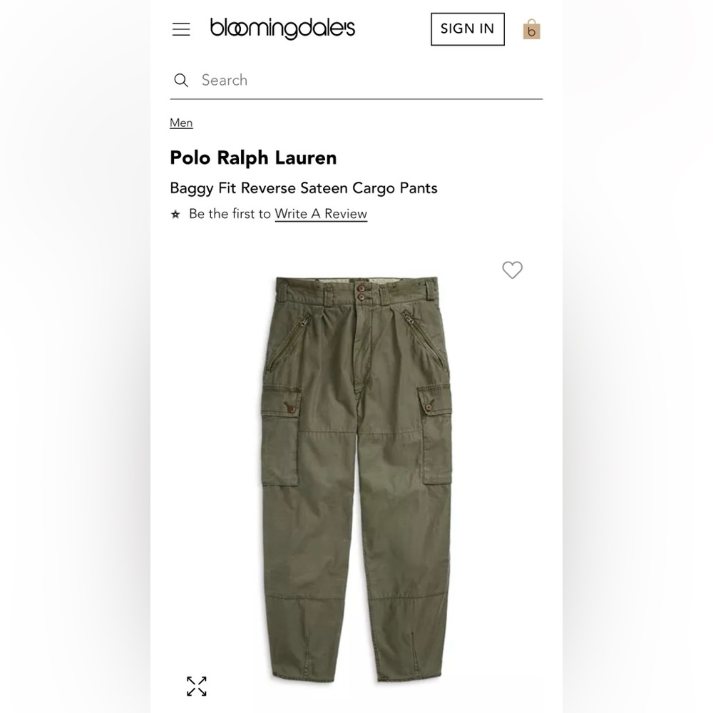 Polo Ralph Lauren Baggy Fit Reverse Sateen Cargo Surplus Pants Men’s Size 36x34